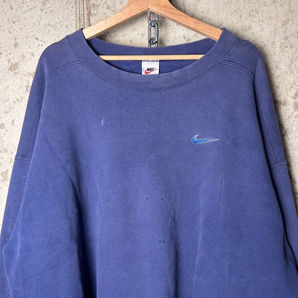 Nike 90s Vintage White Tag Blue Tonal Heavyweight Boxy XXL Crewneck - Picture 2 of 4